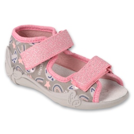 Sandalias infantiles befado, aplicación de piel con velcro, 342P064, rosa gris Sandalias infantiles befado, aplicación de piel con velcro, 342P064, rosa gris