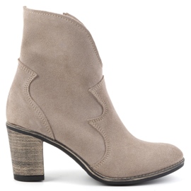 Olivier Botines Lucy de piel para mujer, beige oscuro - elegantes botines de ante con tacón alto