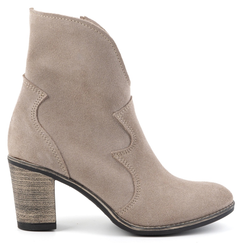 Olivier Botines Lucy de piel para mujer, beige oscuro - elegantes botines de ante con tacón alto Olivier Botines Lucy de piel para mujer, beige oscuro - elegantes botines de ante con tacón alto