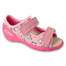 Sandalias infantil befado con aplicación de piel con velcro 063X019 rosa