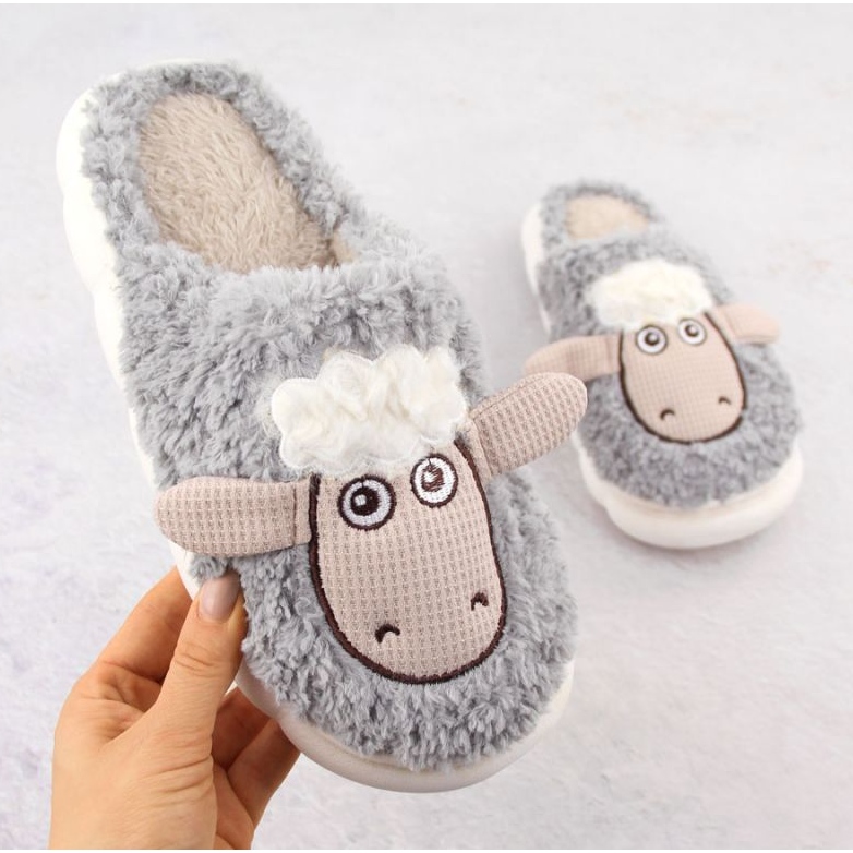 Pantuflas Filippo de piel con oveja DK6683 PAW577A gris