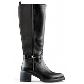 Botas de mujer de tacón bajo con goma elástica, negro FC29B