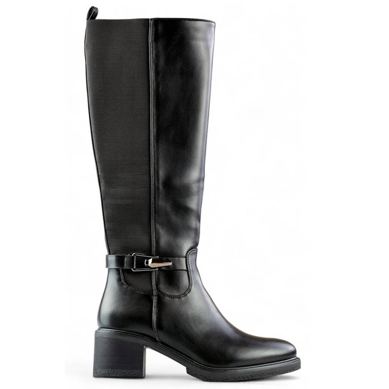 Botas de mujer de tacón bajo con goma elástica, negro FC29B