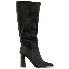 Botas de tacón alto para mujer en ante, negro, X829B