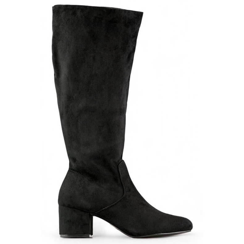 Botas de mujer de ante con tacón bajo, negro 23063B