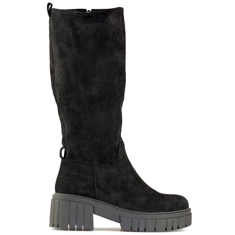 Botas de mujer de ante con suela gruesa, negro DE1056B