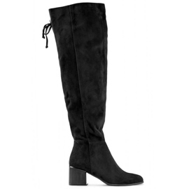 Botas por encima de la rodilla de ante para mujer, color negro FL3002B