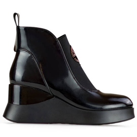 Botas cuña mujer piel, charol negro, 25-66703B