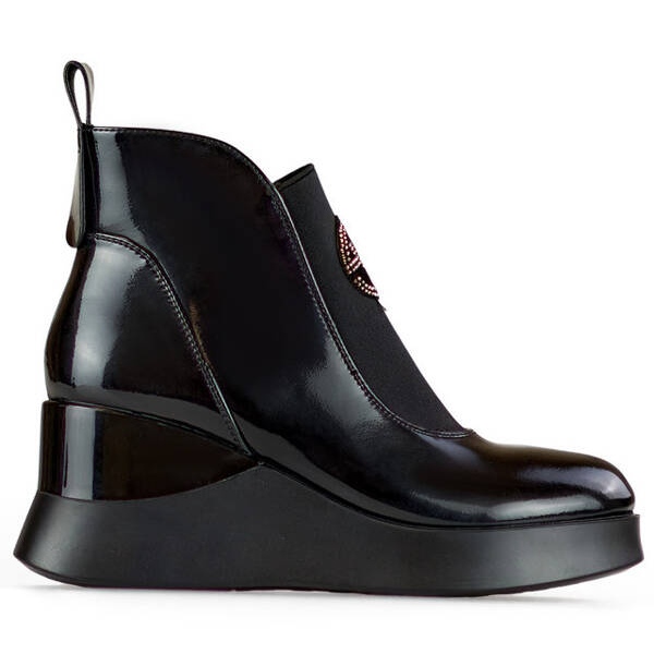 Botas cuña mujer piel, charol negro, 25-66703B