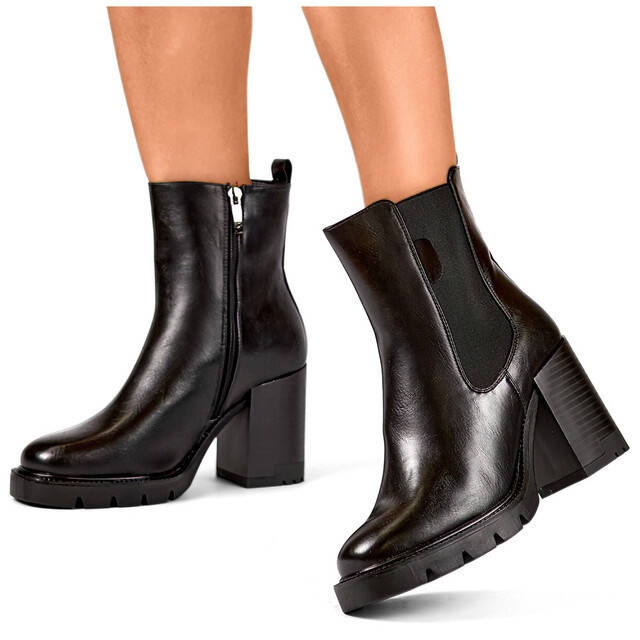 Botas Chelsea aislantes para mujer con tacón alto, negro 24-12495B