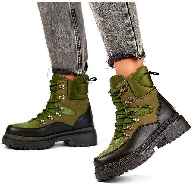 Botines mujer con cordones beige y negro A-852GR