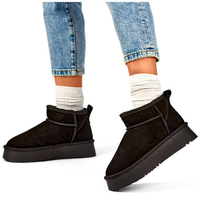 Botas de nieve de piel ante para mujer, negro XF-159B