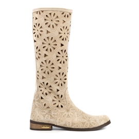 Olivier Botas de mujer caladas beige claro