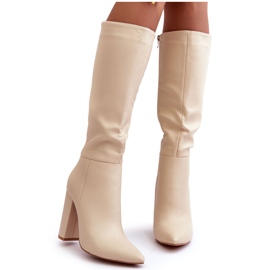 Botas de cuero beige de mujer Botas de cuero beige de mujer