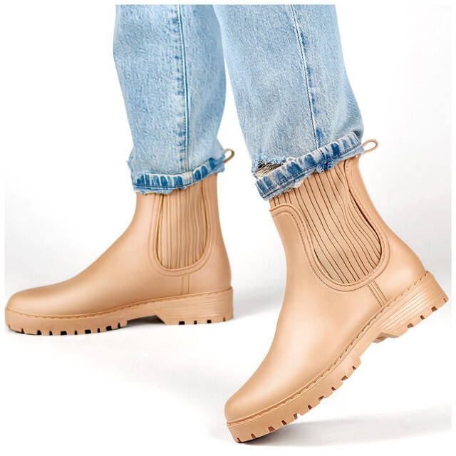 Botas Chelsea de mujer con parte superior elástica y calcetín, beige S27BE