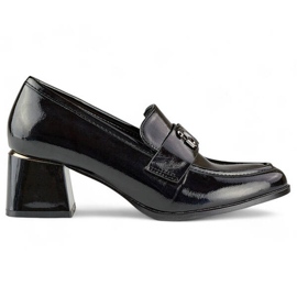 Zapatos de mujer de tacón bajo, charol negro, GD-FL475B