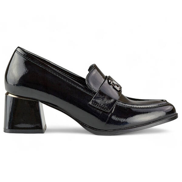 Zapatos de mujer de tacón bajo, charol negro, GD-FL475B