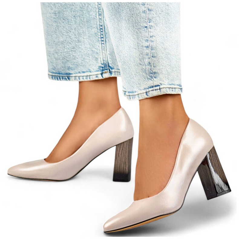 Zapatos de salón de punta para mujer con tacón alto decorativo, beige GD-FL486A-L.BE