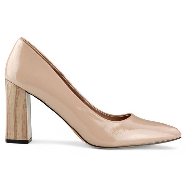 Salón de mujer con tacón alto y punta en punta, charol beige GD-FL486A-T