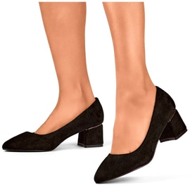 Zapatos de salón para mujer con punta en punta y tacón bajo, ante, negro XR-103B-B