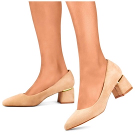 Zapatos de tacón de mujer con punta en punta, beige XR-103B-BE