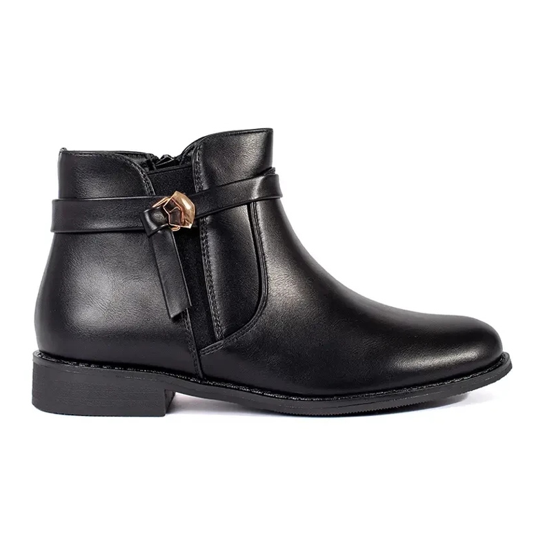 Botines negros de mujer con tira en tacón bajo Botines negros de mujer con tira en tacón bajo