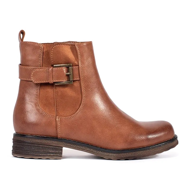 Botines de mujer marrones con hebilla y tacón bajo marrón