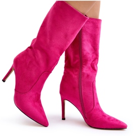 Joalice Botas Mujer Ante Ecológico Tacón Alto Media Pierna Fucsia rosado