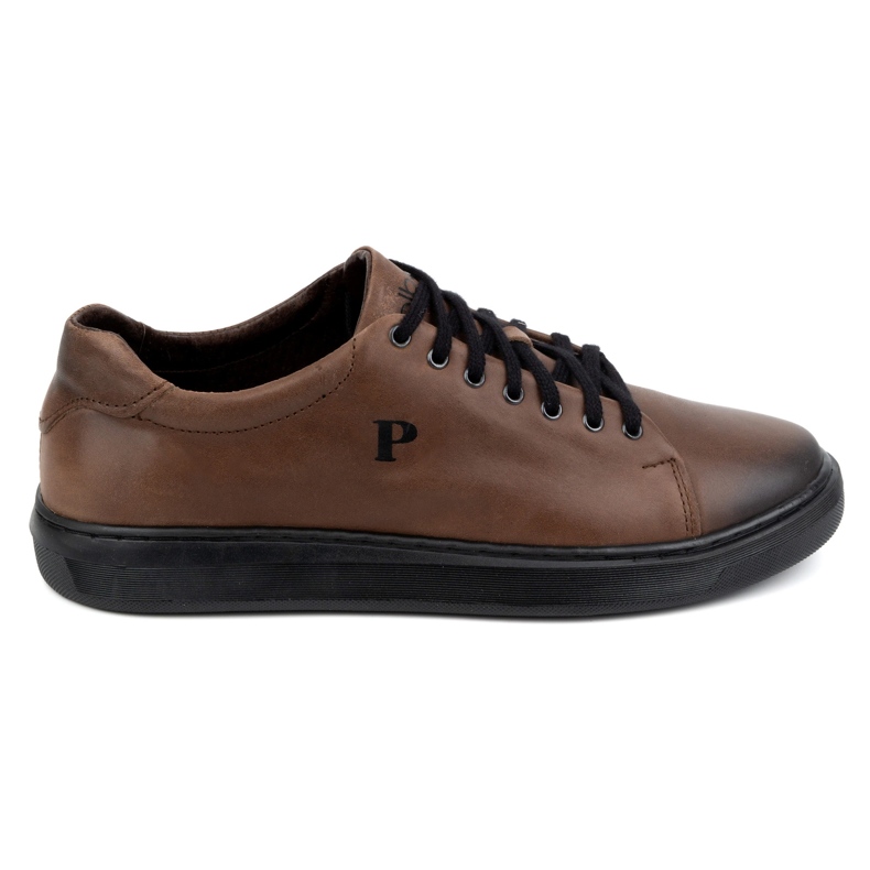 Polbut Zapatos de hombre, zapatillas de piel 2127, marrón oscuro