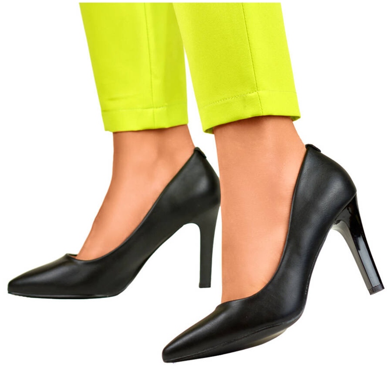 Zapatos de salón de tacón alto con punta en punta para mujer, negro GD-FL360B