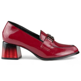 Zapatos de mujer de tacón bajo, charol burdeos GD-FL478-BUR rojo