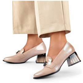 Zapatos elegantes de mujer en charol con tacón alto, beige GD-FL479-D.BE