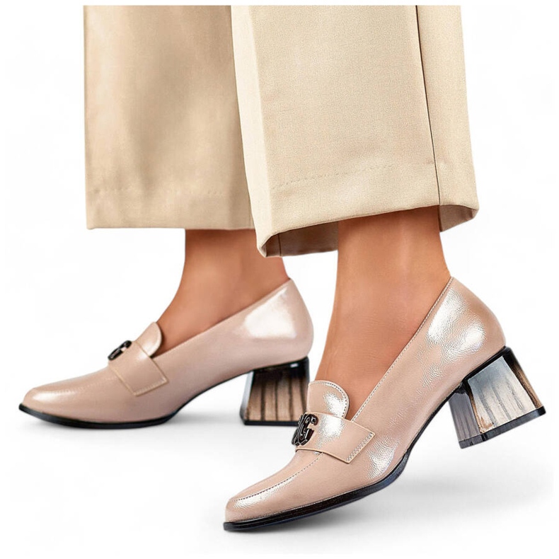 Zapatos elegantes de mujer en charol con tacón alto, beige GD-FL479-D.BE