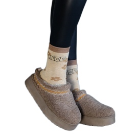 Botas de nieve con plataforma, parte superior baja y patrón Greene bordado beige