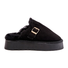 Zapatillas de mujer con suela gruesa con pelo y hebilla, Negro Linneola