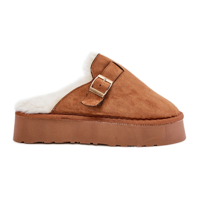 Pantuflas De Mujer De Suela Gruesa Con Pelo Y Hebilla Camel Linneola marrón