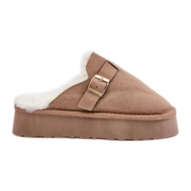 Zapatillas de mujer con suela gruesa con pelo y hebilla, beige oscuro Linneola
