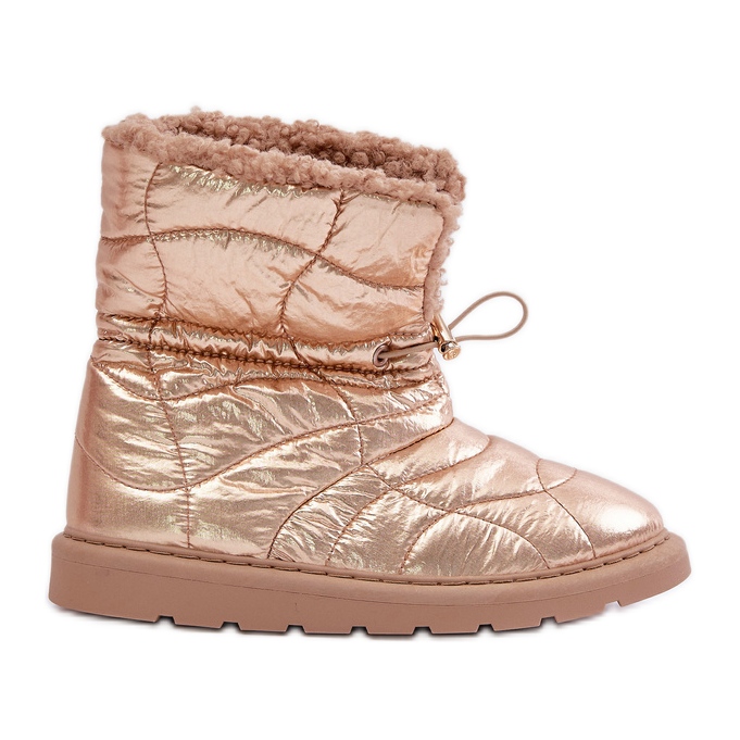 Botas De Nieve De Mujer Con Cordón Aislante Con Piel De Oveja Rosa Dorado Vamidra