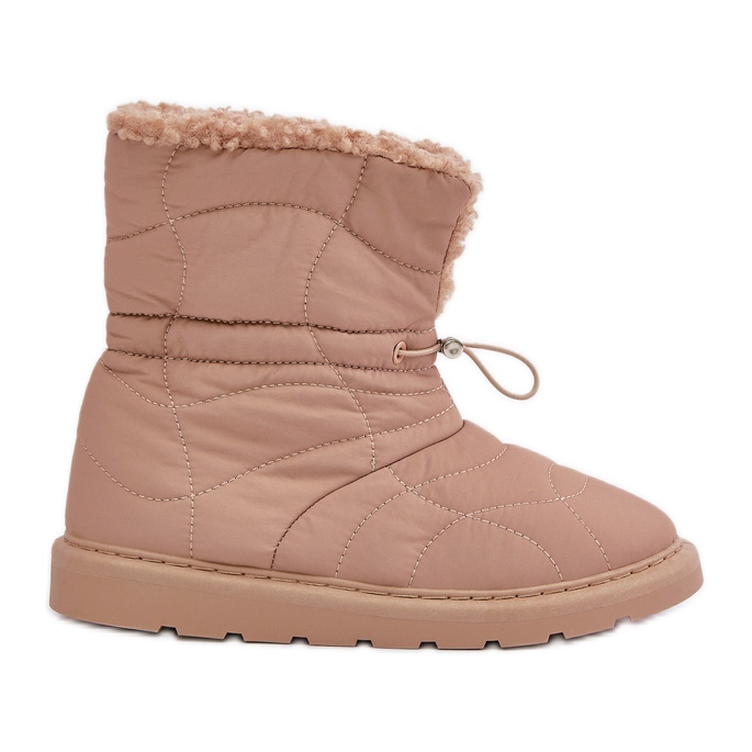 Botas De Nieve De Mujer Con Cordón Aislado Con Piel De Oveja Beige Vamidra Botas De Nieve De Mujer Con Cordón Aislado Con Piel De Oveja Beige Vamidra