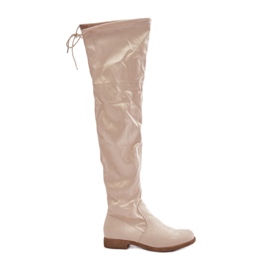 Erynn Botas por encima de la rodilla de tacón plano confeccionadas en ante ecológico, beige Linnithia