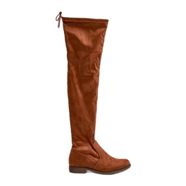 Botas por encima de la rodilla de tacón plano confeccionadas en ante ecológico Camel Linnithia marrón Botas por encima de la rodilla de tacón plano confeccionadas en ante ecológico Camel Linnithia marrón