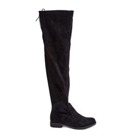 Botas por encima de la rodilla de tacón plano confeccionadas en ante ecológico, Negro Linnithia