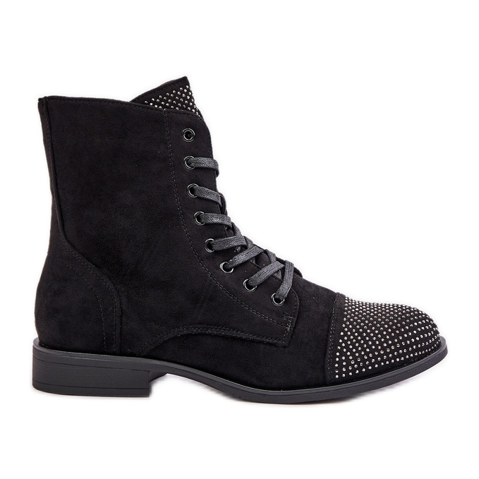 Botas Planas Decoradas, Ante Eco, Cálido, Negro Ellieo
