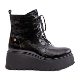 Botas Charol De Piel Con Plataforma Y Cuña Maciejka 06762-01 Negro