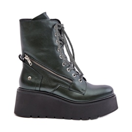 Botas Obreras De Piel Con Plataforma Y Cuña Maciejka 06676-09 Verde