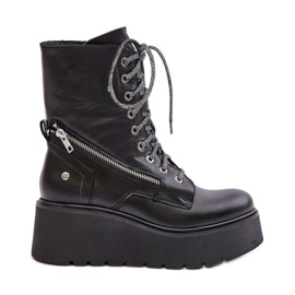Botas Obreras De Piel Con Plataforma Y Cuña Maciejka 06676-01 Negro