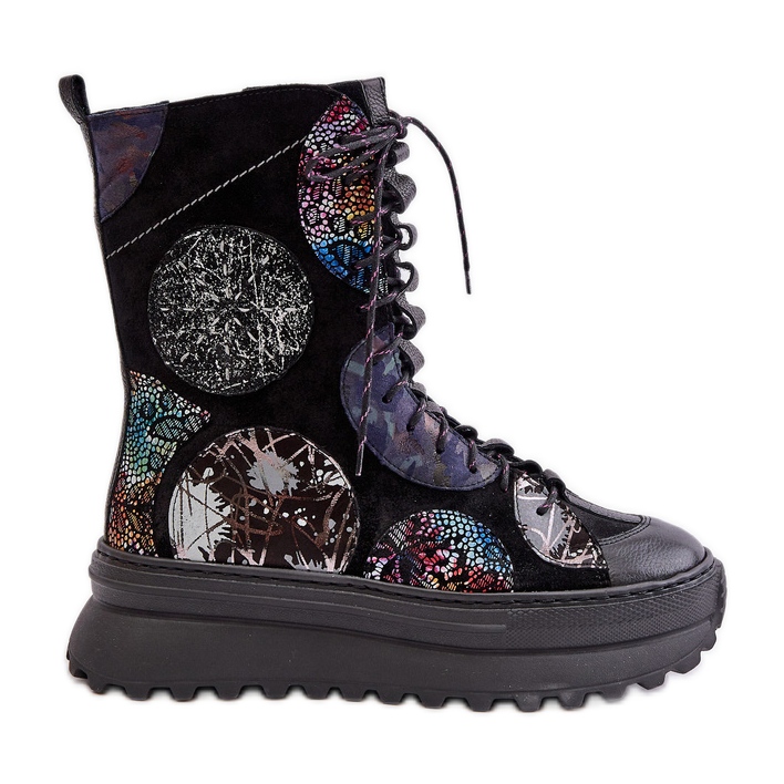 Botas De Gamuza De Cuero Con Plataforma Cálida Maciejka 06565-01 Negro