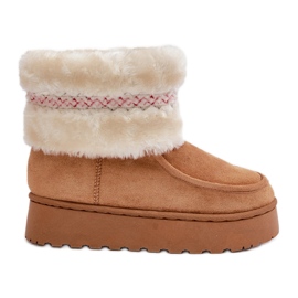 Botas de nieve con plataforma para mujer con pelo y estampado Deepanti camel marrón