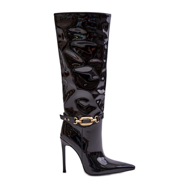 Botas stiletto de charol Tistaria negras con decoración dorada negro