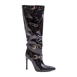 Botas Tacón Charol Con Hebillas Negro Emiraethe